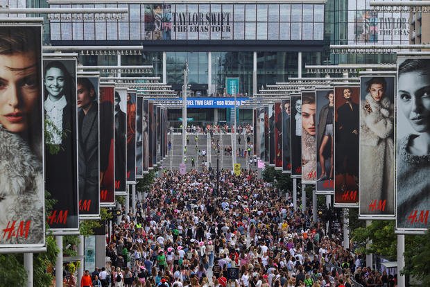 Fans gather for Taylor Swift's concert at Wembley Stadium, in London 