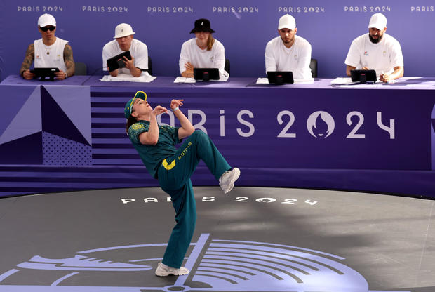 Rachael Gunn, known as B-Girl Raygun, performs at the 2024 Paris Olympics. 