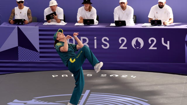 Rachael Gunn, known as B-Girl Raygun, performs at the 2024 Paris Olympics.