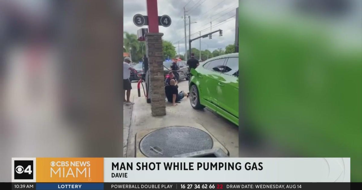 Video shows man shot while pumping gas in Davie - CBS Miami
