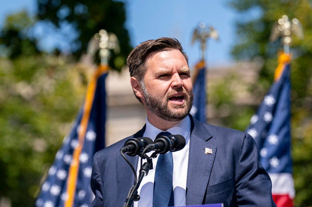 Republican vice presidential candidate, Sen. J.D. Vance, addresses the audience at a campaign rally on August 20, 2024 in Kenosha, Wisconsin.