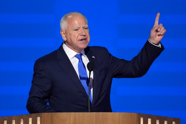 Minnesota Gov. Tim Walz speaks during the Democratic National Convention Wednesday, Aug. 21, 2024, in Chicago.