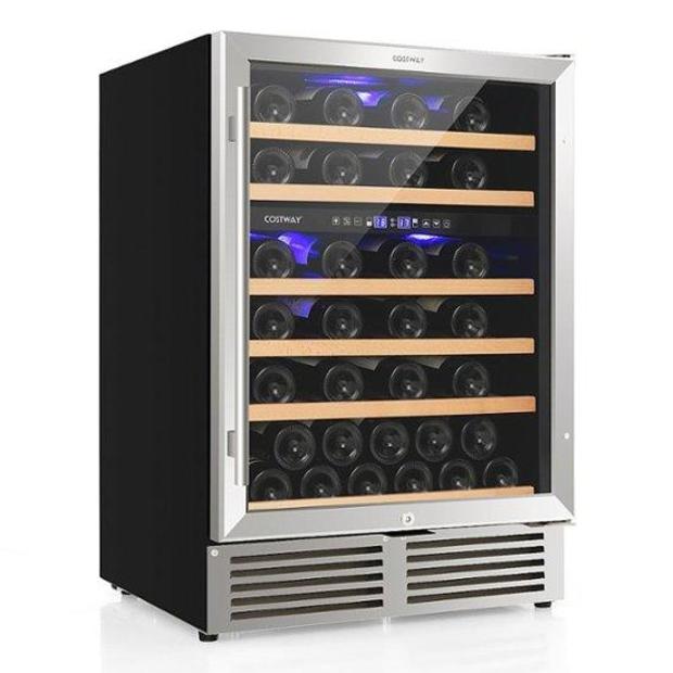 Costway 24 Inch Wine Cooler 51 Bottles Dual Zone Wine Refrigerator 