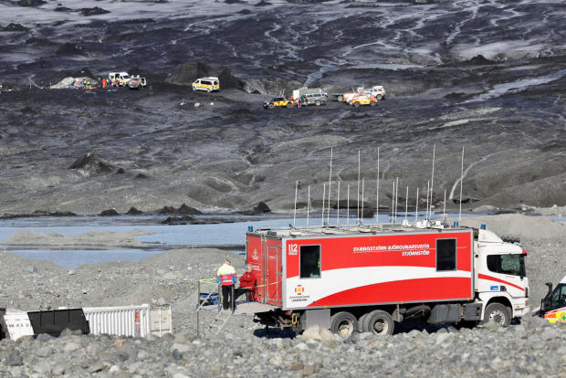 Rescue operation after ice cave collapse on Breidamerkurjokull glacier 