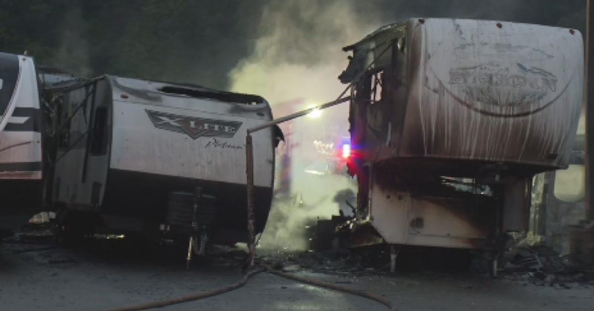 Fire Engulfs Trailers at Camping World in Pennsylvania