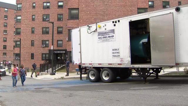 A mobile heating trailer parked outside the Palisade Towers in Yonkers. 