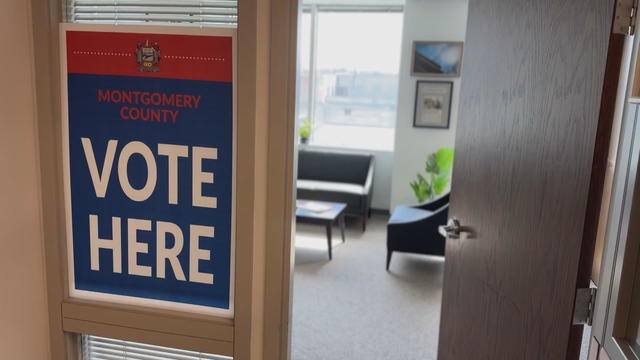 A VOTE HERE sign in a Montgomery County office 