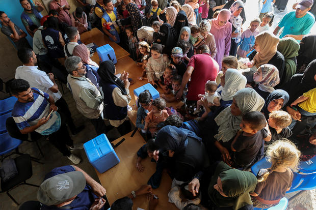 Palestinian children are vaccinated against polio, in Deir Al-Balah in the central Gaza Strip 