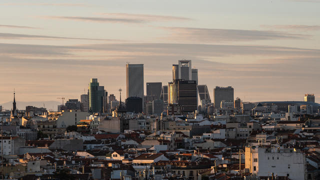 View of the skyline of Madrid with skyscrapers and buildings 