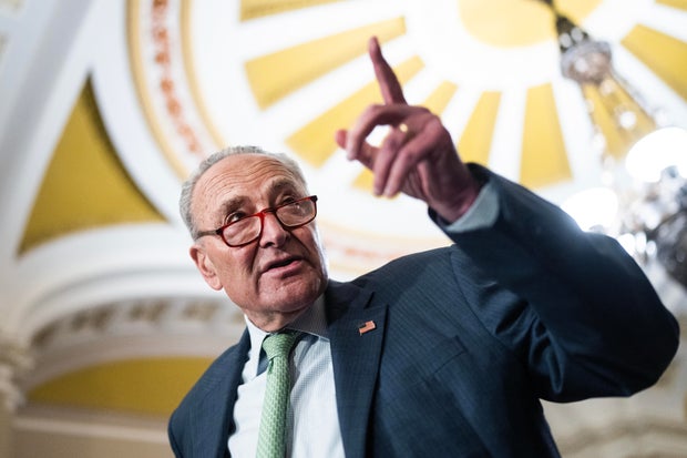 Senate Majority Leader Charles Schumer conducts a news conference in the U.S. Capitol on Tuesday, Sept. 10, 2024.