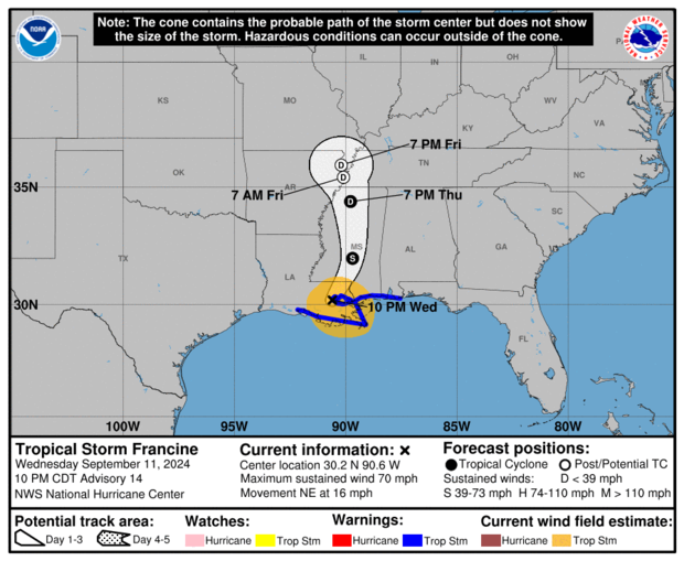 Maps show Tropical Storm Francine's path and forecast after making