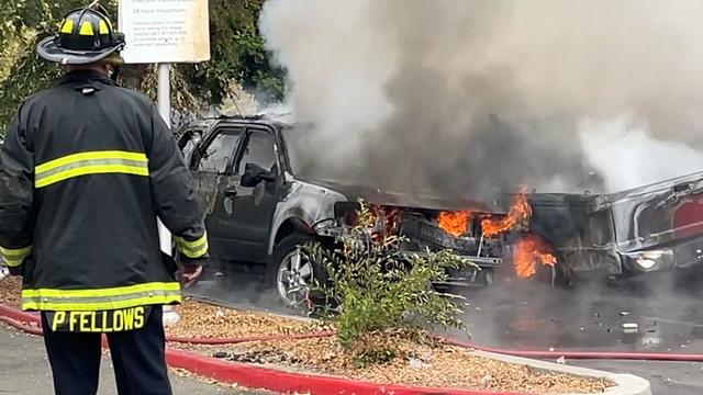 BART Coliseum station parking lot fire 