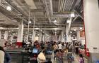 Crowded busy Costco checkout and food court area, Queens, New York 