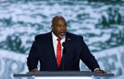 North Carolina Lt. Gov. Mark Robinson speaks on stage on the first day of the Republican National Convention at the Fiserv Forum on July 15, 2024 in Milwaukee, Wisconsin. 