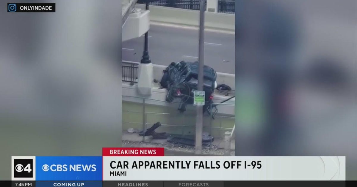 Car apparently falls off I-95 in Miami - CBS Miami