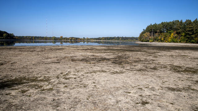 Vadnais Lake drying up and shrinking to half its size after a summer without hardly any rain. 