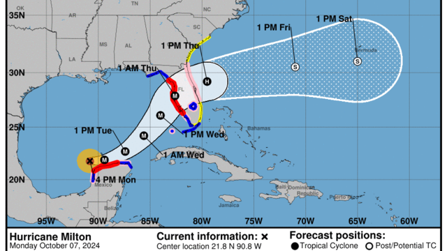 A map shows the predicted path of Hurricane Milton 