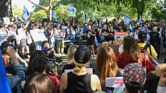 Families Of Hostages Mark First Anniversary Of October 7th In New York's Central Park 