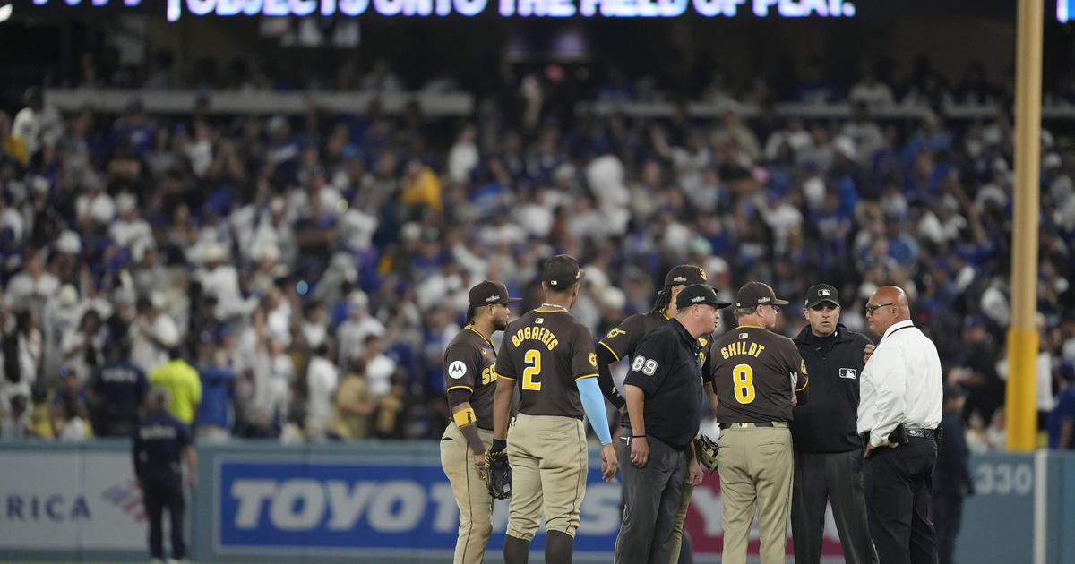 Dodgers-Padres NLDS Game 2 was temporarily suspended after fans threw objects onto the field