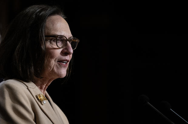 Sen. Deb Fischer speaks as Senate Republicans hold a news conference on Defense Secretary Austin and his health transparency at the US Capitol in Washington, DC on January 11, 2024. 