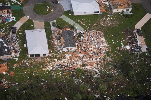 Neighborhoods destroyed by tornadoes are seen in this aerial photo in the aftermath of Hurricane Milton, Oct. 10, 2024, in Fort Pierce, Florida.