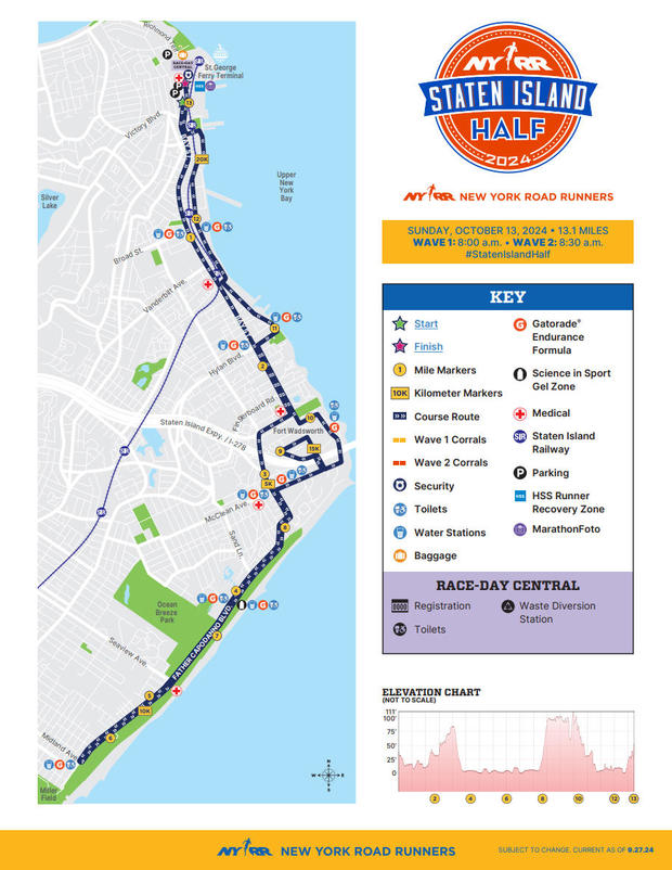 A map of the route for the New York Road Runners Staten Island Half marathon. 