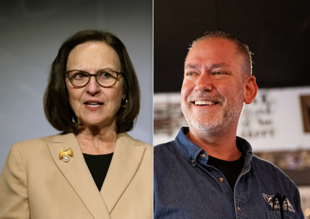 Left: Sen. Deb Fischer, R-Nebraska. Right: Independent Senate candidate Dan Osborn. 