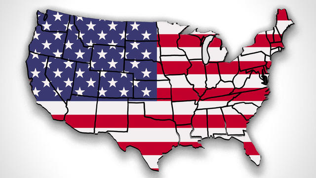 U.S. map with American flag 