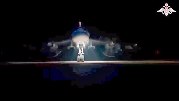 In this photo taken from video distributed by Russian Defense Ministry Press Service on Tuesday, Oct. 29, 2024, A nuclear-capable Tu-95 strategic bomber of the Russian air force prepares for takeoff as part of drills of Russia's strategic nuclear forces