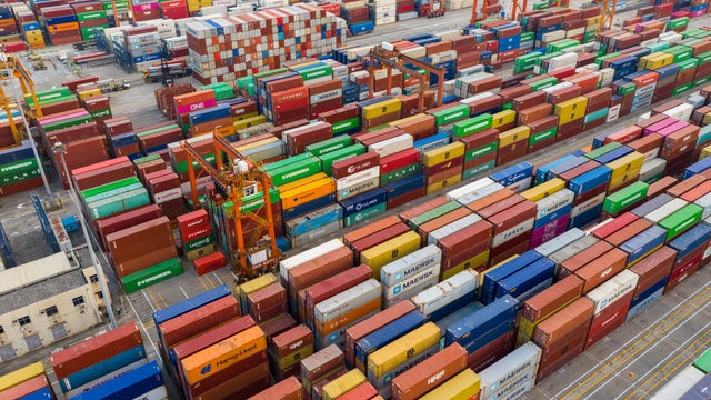 Aerial perspective of a container port