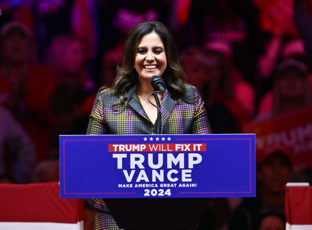 Rep. Elise Stefanik speaks during a Trump campaign rally at Madison Square Garde