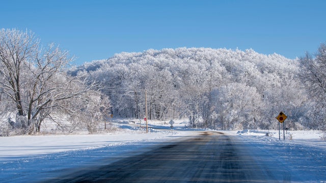 Owatonna, Minnesota. Scenic view of a beautiful fresh snowfall covering the trees and landscape. 