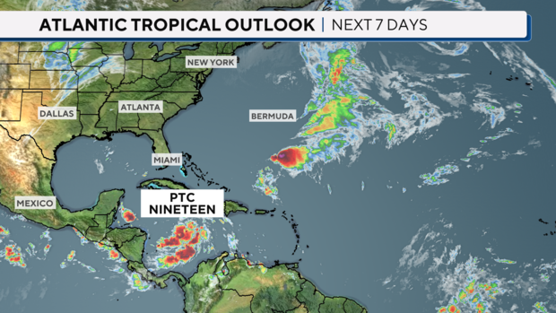 Map shows tropical weather system in Caribbean 