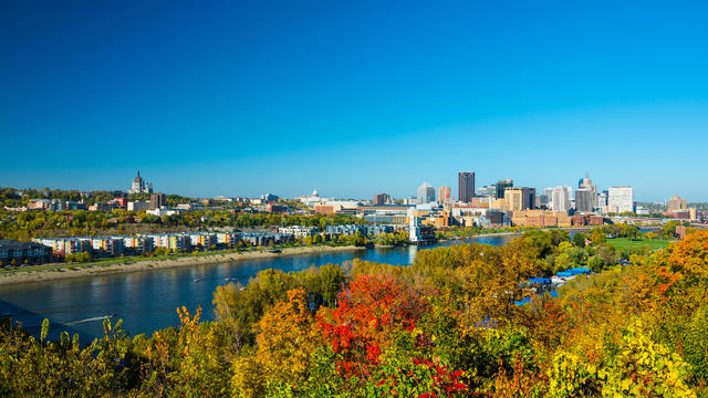 Saint Paul Skyline with River and Trees during Autumn 