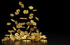 Falling golden dollar sign. 3D rendering. 