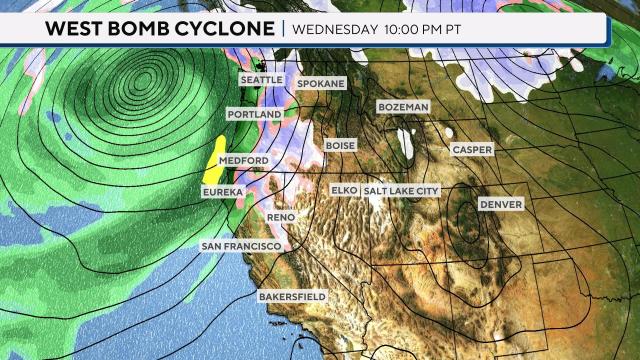 Bomb cyclone map - Pacific Northwest 