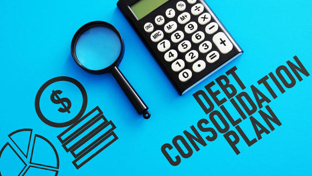 Debt consolidation plan is shown using the text 