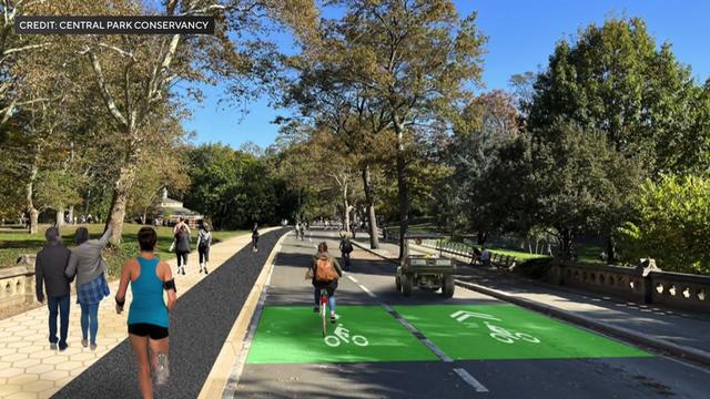 An artist's rendering shows the design changes to Central Park's traffic loop, including designated walking, running, bike and e-vehicle lanes. 