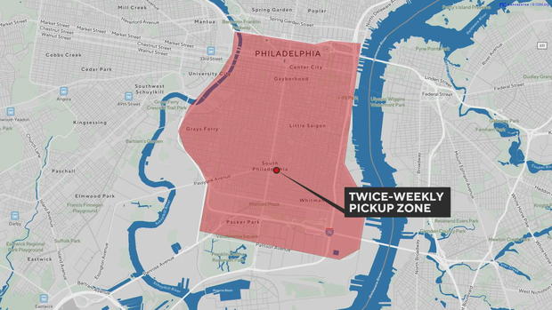 Twice-weekly trash pickup zone in Philadelphia 