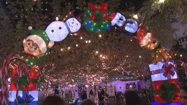 An arch made of holiday characters at Walnut Garden 