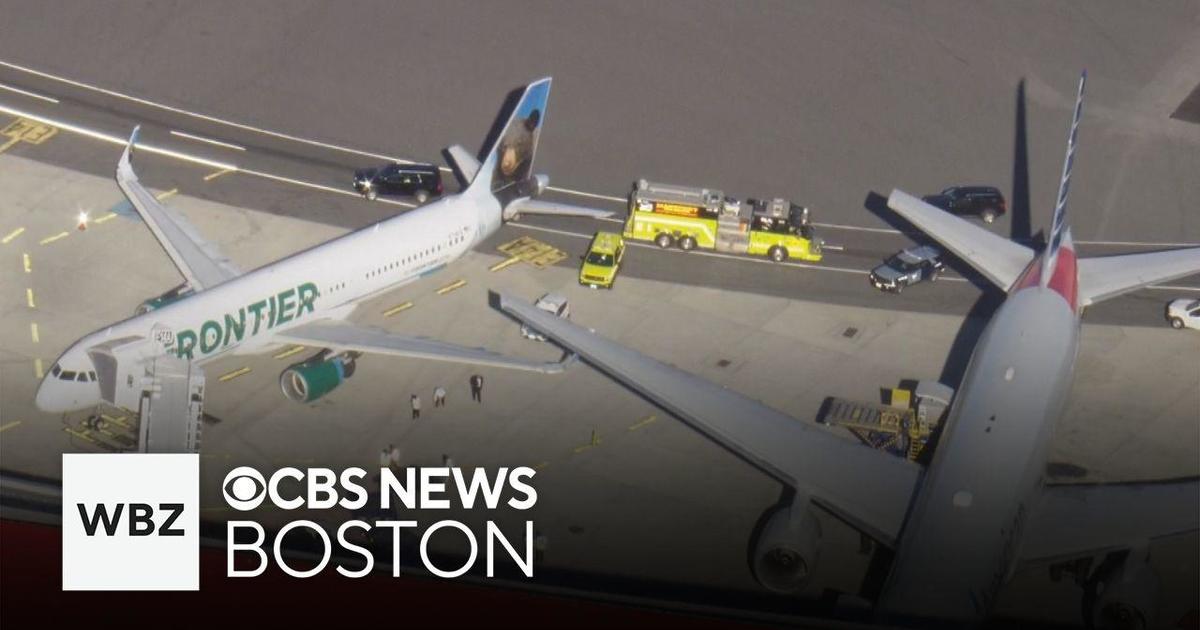 Frontier, American Planes Clip Wings While At Logan Airport Gate In ...