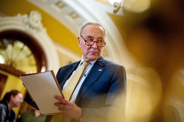 Senate Majority Leader Chuck Schumer appears for a news conference following the weekly Senate Democratic policy luncheon at the U.S. Capitol on Nov. 19, 2024, in Washington, D.C.