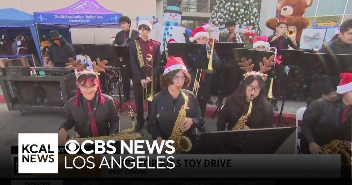 Getting festive with West Covina High's jazz band at the CHiPs For KIDS Toy Drive