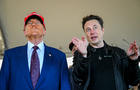 Elon Musk speaks with U.S. President-elect Donald Trump as they watch the launch of the sixth test flight of the SpaceX Starship rocket on November 19, 2024 in Brownsville, Texas. 