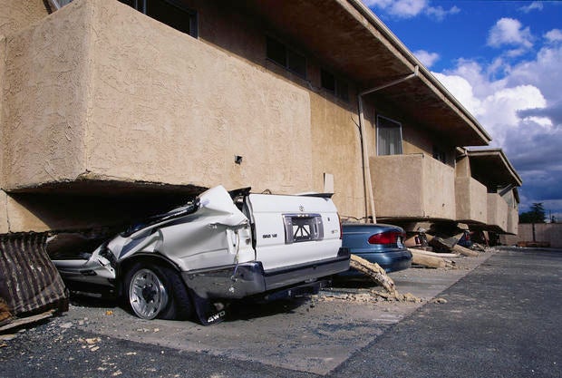 Crushed Automobiles After Earthquake 