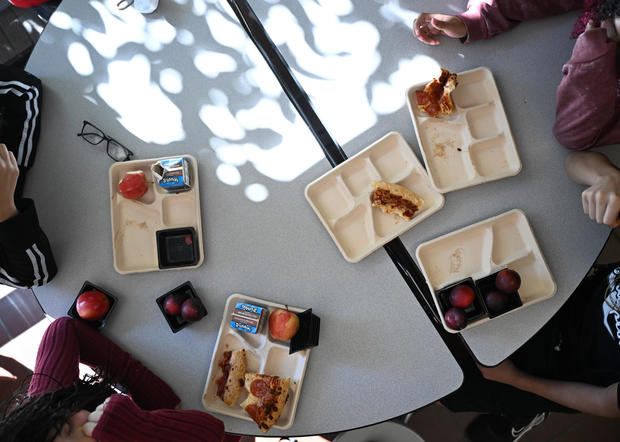 Students pick up their lunch at the schools cafeteria 