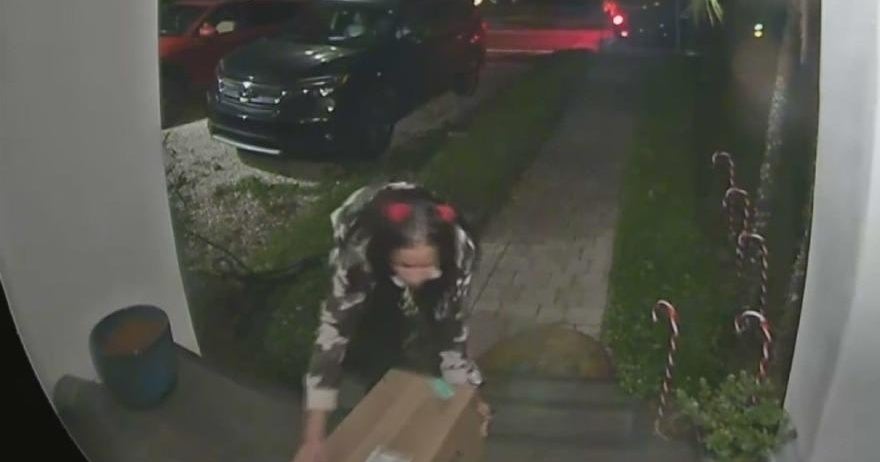 Woman caught on camera stealing package from porch in South Miami - CBS ...