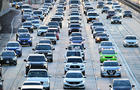 Cars make their way in traffic on a Los Angeles freeway on Jan. 25, 2024. 