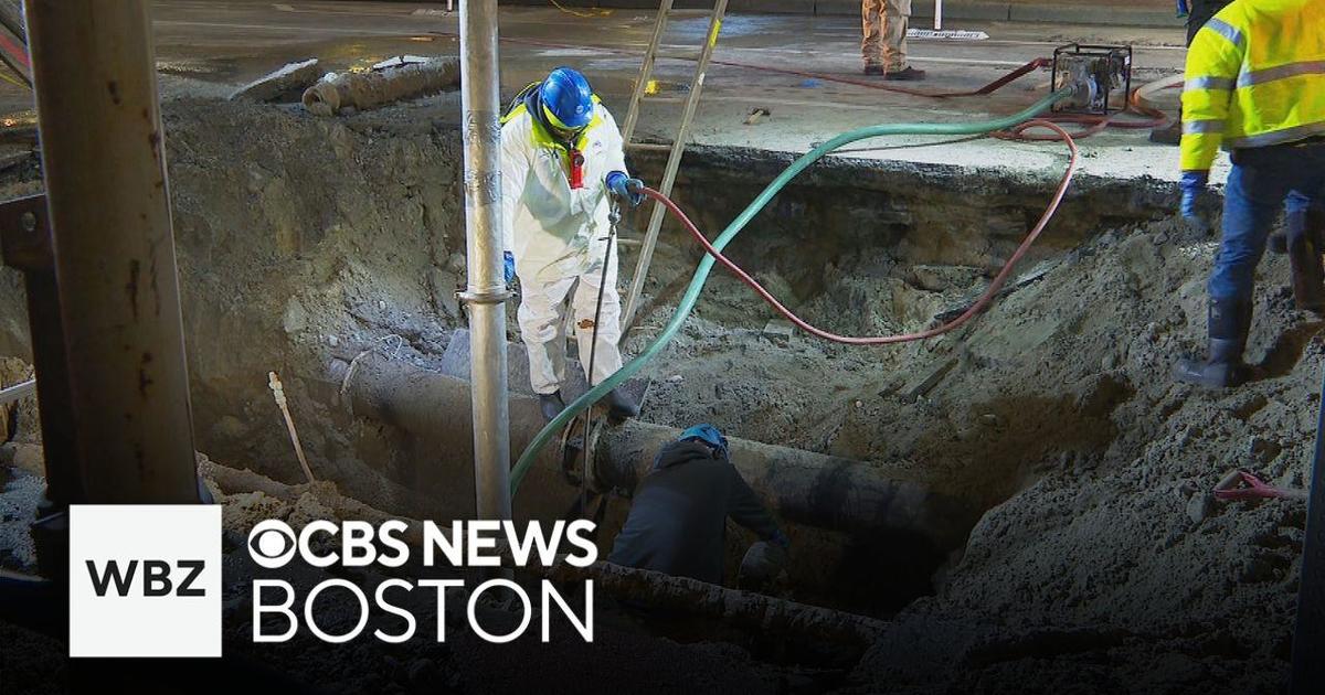 A water main break closes Boylston Street in Boston