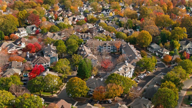 Fall Colors in Residential Neighborhood - Aerial 